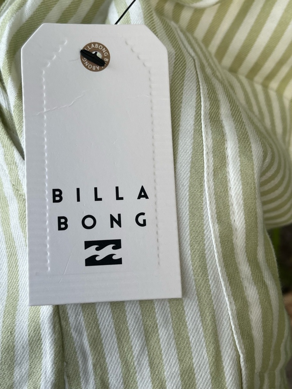 Billabong Light Green and White Striped Short Overalls - Picture 7 of 13